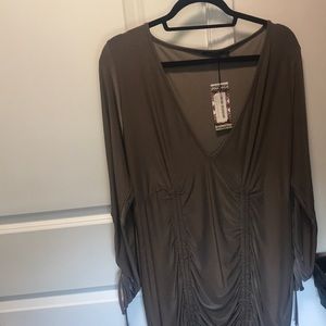 Short Brown Long Sleeve Slinky Dress